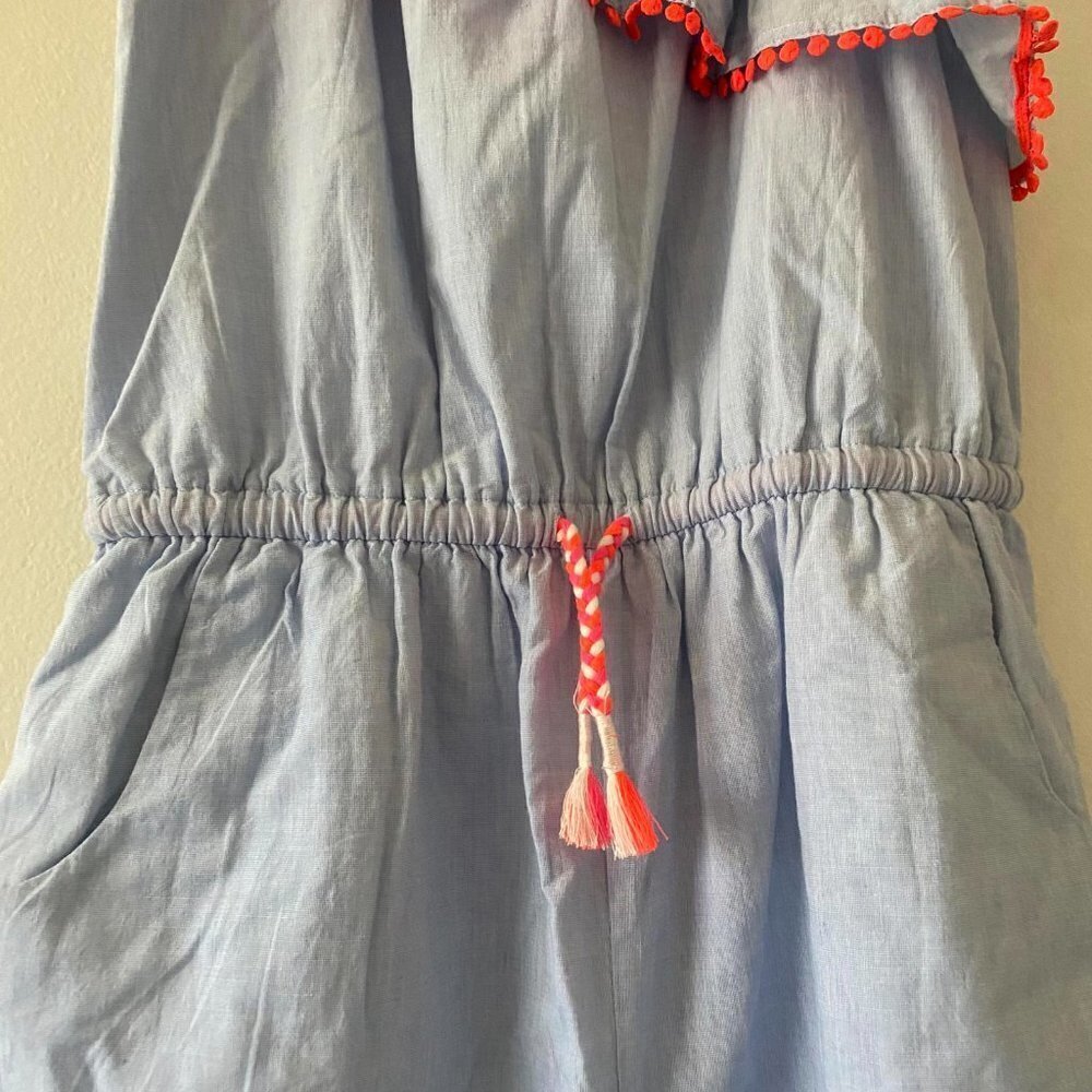 MINI BODEN girls blue and white pom pom romper. Cotton. EUC! - Picture 4 of 8